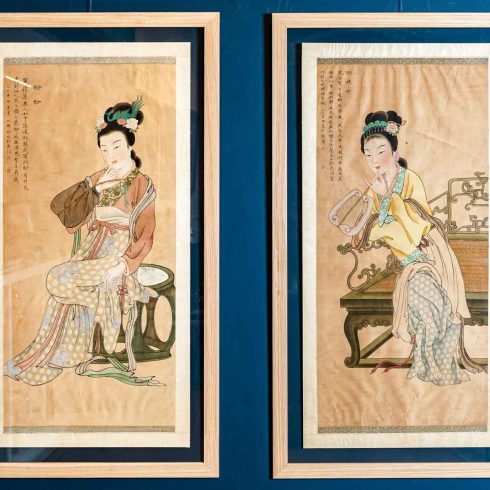 Coppia di Geishe dipinte su carta